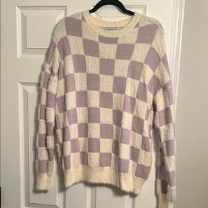 Miss Sparkling brand Checkered Cream and Purple Sweater-New without tags